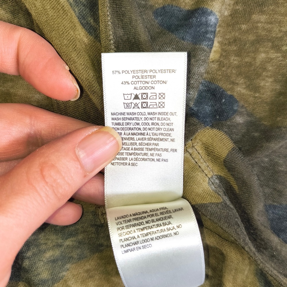 Lucky Brand Womens XL Camo Print Front Tie V-Neck Cap Sleeve Burnout Tee Olive - Picture 7 of 8